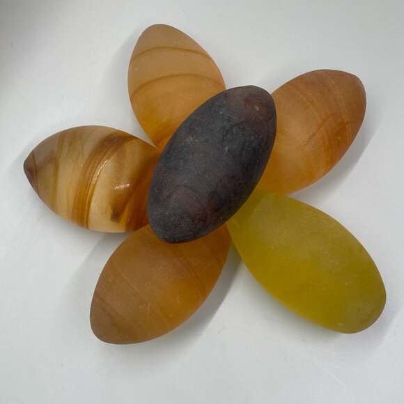 Decorative Frosted Dark Amber Swirl Art Glass Eggs 3.5"-4" Set of 6 - Picture 3 of 6